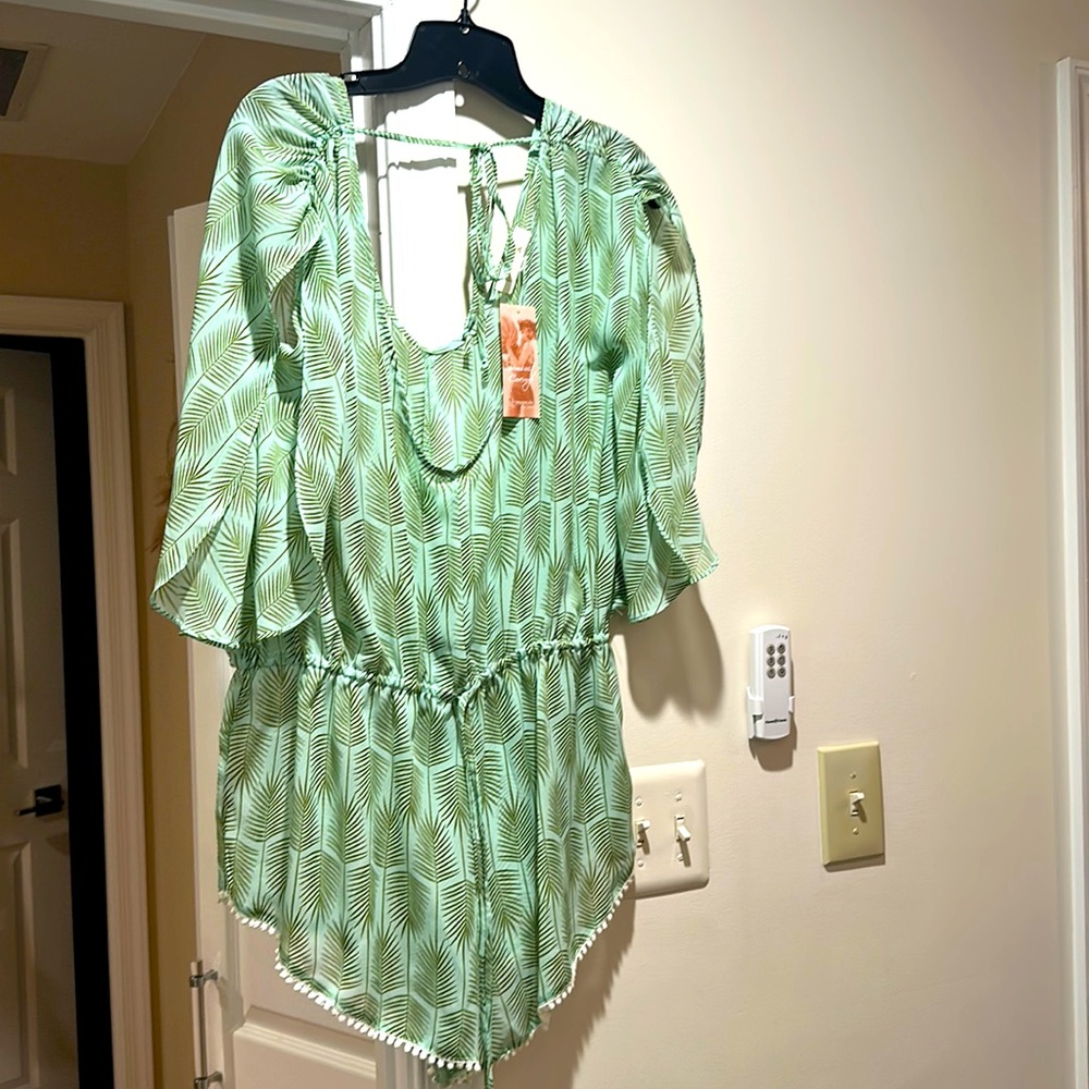 Chiffon beach coverup, sheer back tie romper